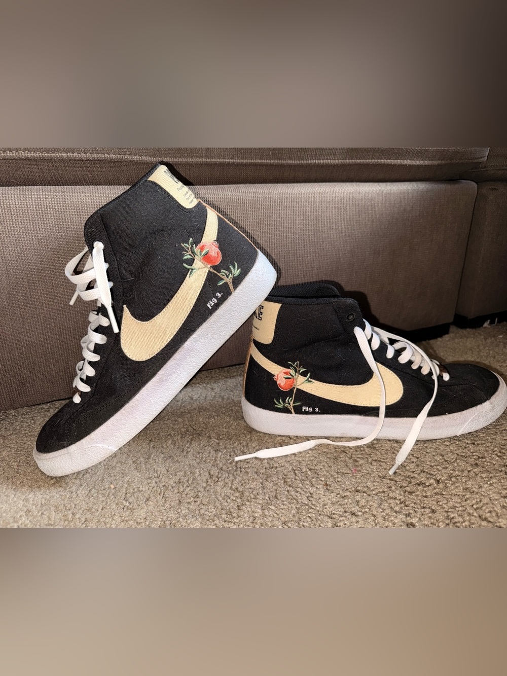 Nike blazers  Black High-Top Sneakers with Cream Swoosh and Floral Detail